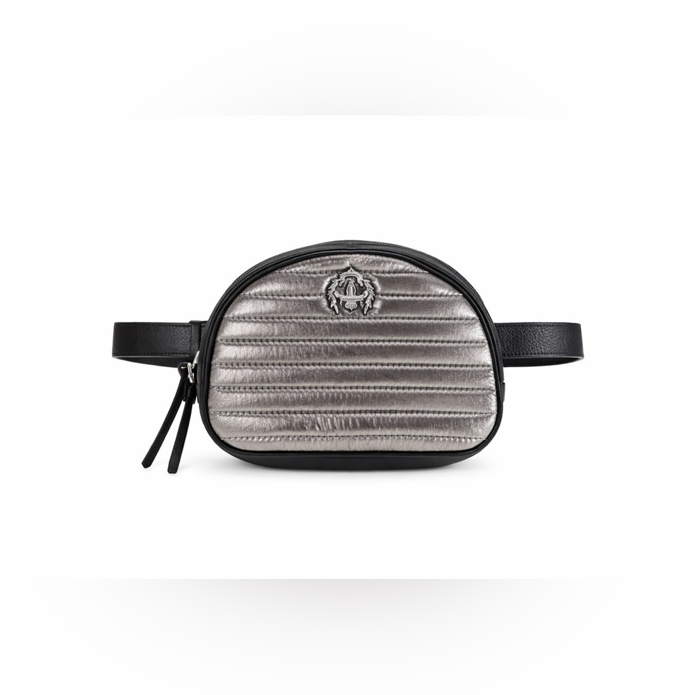 Metallic Silver and Black Quilted Women's Belt Bag - Picture 1 of 10